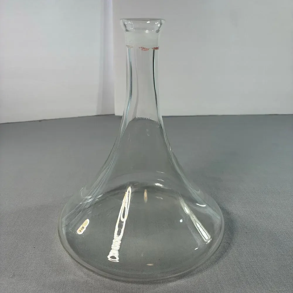 Vintage Clear Glass Decanter Carafe Round Flat Body Long Neck Bottle Vase 9 Inch